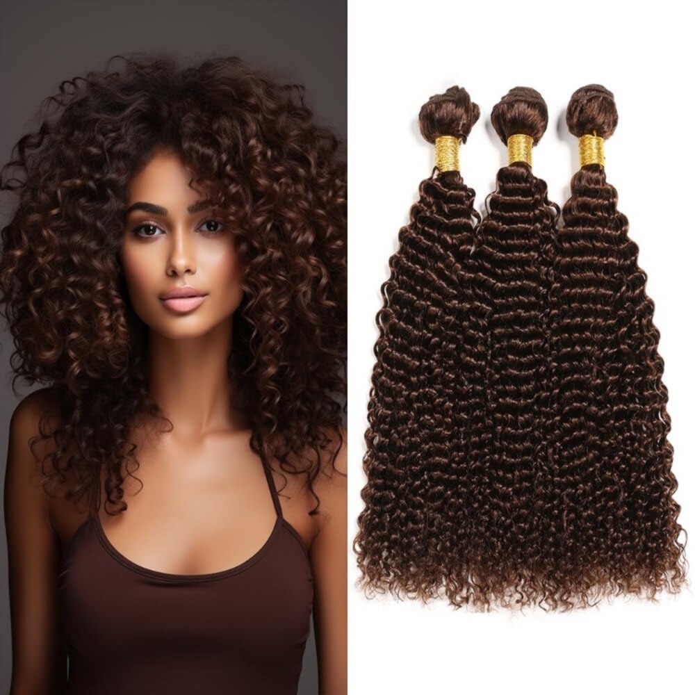 Color #4 Dark Brown Kinky Curly Bundles Human Hair Chocolate Brown Curly Wave